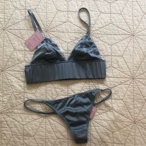 NWT Blue Silk Empress Mimi Lingerie Set